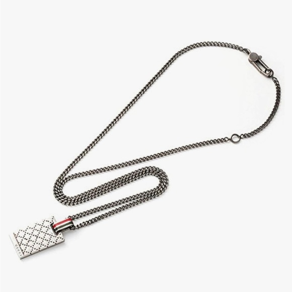 Vintage Gucci Stripes Diamantissima Tag Plate 925 Silver Pendant Chain Necklace - Picture 4 of 12
